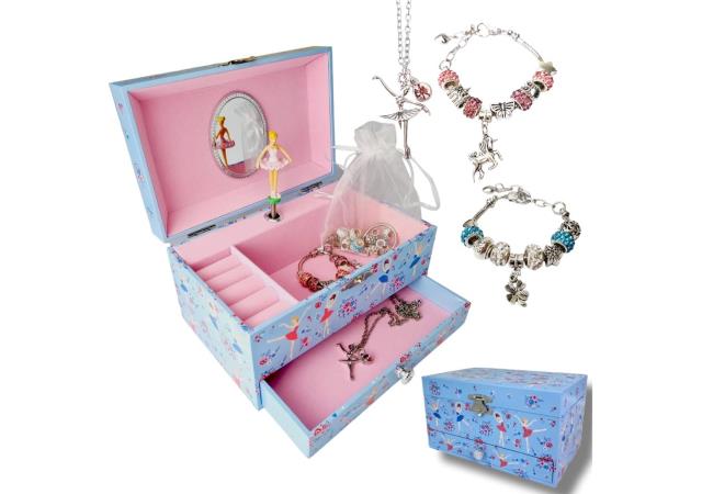 LIV&amp;LOVE Music Jewelery Box with Necklace Pendant and Charm Bracelet Set